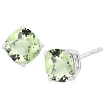 5MM Cushion Cut Green Amethyst 1.1CTW Stud Earrings in Sterling Silver - $37.00