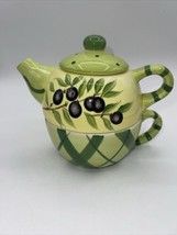 Milson and Louis Hand Painted Tea Pot Olive Branch 3 Piece Set Single Serve - £19.78 GBP