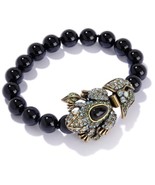 Heidi Daus &quot;Leaping Frog&quot; Black Beaded Bracelet (M/L) 8-3/4&quot;L - £57.27 GBP