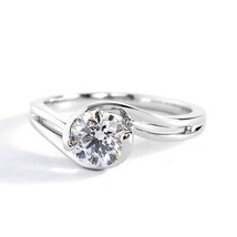 1.00CT Real Moissanite Solitaire Swirl Engagement Ring 14K White Gold Finish - £108.45 GBP