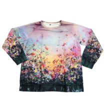 Womens Crewneck Graphic Long Sleeve Shirt Multicolored Floral Print XL - $12.00