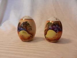 Ceramic Salt &amp; Pepper Shakers, Egg Shaped with Fruit Design #2A2286 - £23.89 GBP