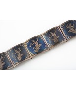 VINTAGE SIAMESE STERLING SILVER AND NIELLO ETCHED LINK PANEL BRACELET - $301.68 CAD