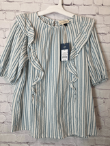 Universal Thread Womens XS Blouse Blue White Stripe Ruffles Gauzy Pullover NWT - £13.23 GBP