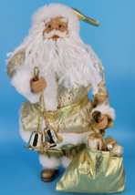 Christmas Decor Santa Figurine 14&quot; with Music Box in the Bag Free Standing Gold - £24.85 GBP
