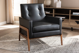 Maddock Black Faux Leather Upholstered Walnut Wood Lounge Chair - $9,751.98 MXN