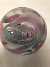 Rollin Art Glass 3.5 Spiral Paperweight Conical Signed Pink green VINTAGE 1991 - £35.03 GBP