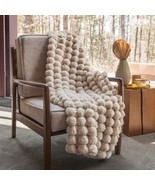 POM POMS BEIGE COLOR EXTRA VOLUME BLANKET SOFTY AND WARM THROW SIZE - $74.24