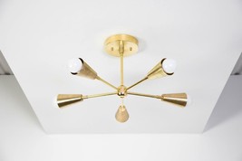 Mid Century Industrial Sputnik pinwheel Gold Hanging 5 Light Modern Chandelier - £91.48 GBP