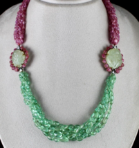 Natural Colombian Emerald Pink Sapphire Beads Carved Gemstone 18K Gold Necklace - £8,379.17 GBP