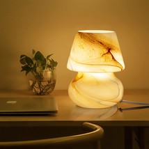 Mushroom Lamp, Stepless Dimmable Glass Bedside Table Lamp,Desert Swirl Small Nig - £40.08 GBP