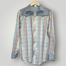 Vintage Kid Kountry Western Shirt Pearl Snap Plaid Long Sleeve Pastel Top L 18 - £27.15 GBP