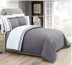 Elegant Comfort-Greek Embroidered Comforter Duvet Set Grey Hypoallergenic King - £26.57 GBP