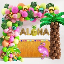 Tropical Luau Balloons Arch Garland Kit Luau Party Decorations With Palm Leaves  - £29.67 GBP