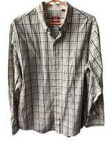 IZOD Long Sleeve Button Down Shirt Men’s Size Large Slim Blue Plaid Cotton - £9.03 GBP