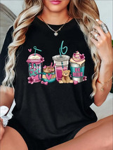 Bubble Tea Print Comfy T-Shirt, Round Neck Short Sleeve Sports Tee, Wome... - £17.52 GBP