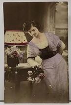 RPPC Lovely Edwardian Era Woman Hand Colored Photo 1915 Derby UK Postcar... - $3.99