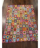Vintage VTG Crochet Blanket Throw 70s Afghan Colorful Granny Hand Square... - €110,88 EUR