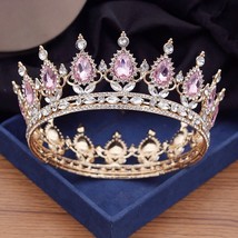 Baroque Vintage Round Crown | Gold Silver Red Blue Crystal Princess Crown | Gift - £36.76 GBP