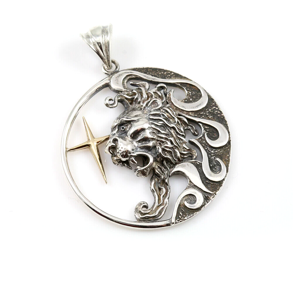 Leo Zodiac Sign Sterling Silver Pendants Charm with Golden Star - $156.42