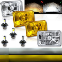 4X6 6k 4000LM LED Crystal Clear Yellow Glass Metal Headlight H4 Light Bulb Set - £159.83 GBP