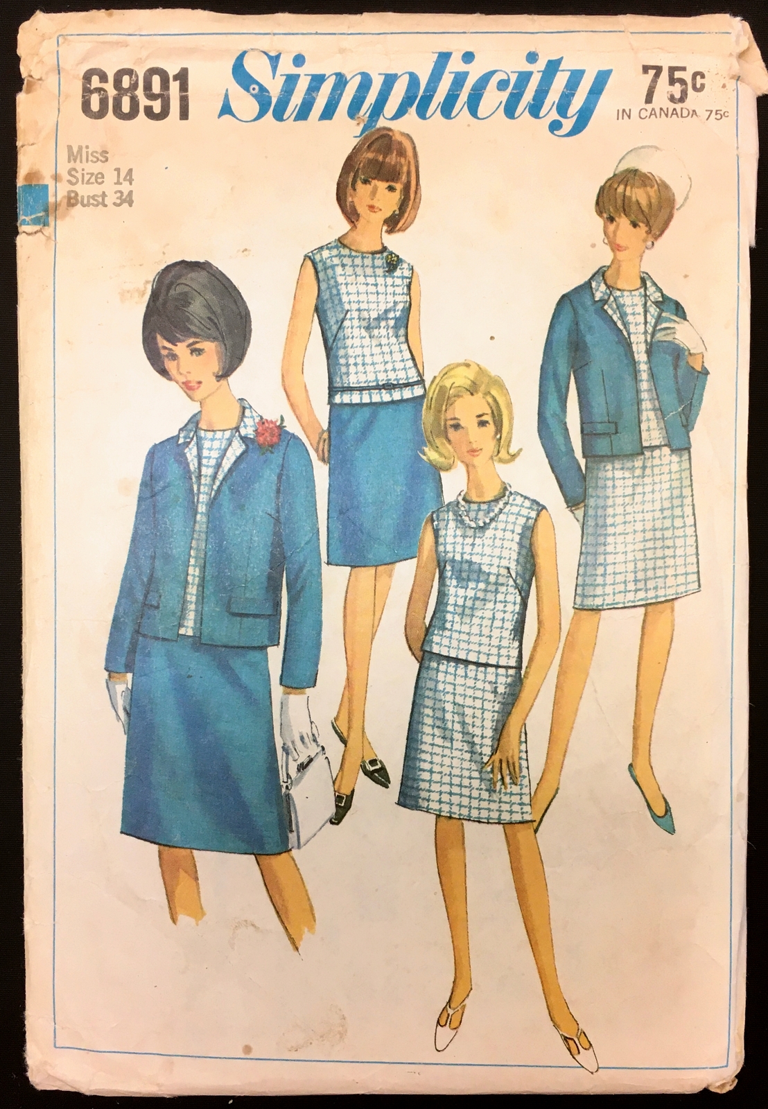 1960s Size 14 Bust 34 Jacket Blouse Top Skirt Simplicity 6891 Vintage Pattern - $6.99
