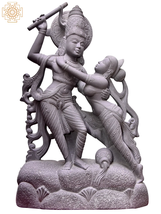 18&quot; Radha Krishna in a Beautiful Pose | Gray Stone Statue | Handmade | Krishna - £1,886.46 GBP