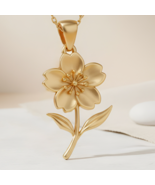 Cherry Blossom Flower Pendant Necklace | 14K Gold Plated Sterling Silver... - $43.99