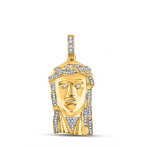 14kt Yellow Gold Mens Round Diamond Jesus Face Charm Pendant 1/4 Cttw - £494.64 GBP