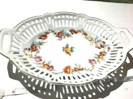 Vintage Cutout Basket Floral Chintz Germany 7” Gold Edge Olive Candy Dis... - $12.86