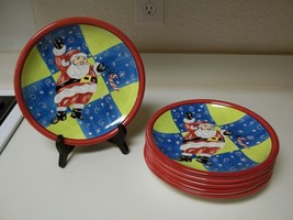 Claire Ware Santa Clause Stoneware 6 Plates 9 1/4 Inch Santa With Candy Canes - £49.79 GBP