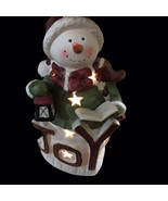 Porcelain Lighted Bisque Snowman JOY Caroler with lantern Christmas display - £15.63 GBP
