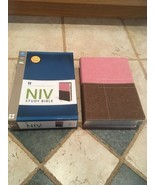 NIV STUDY BIBLE BERRY/CREME CHOCOLATE LEATHER SOFT 2011 RED LETTER - $62.21 CAD