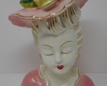 Thames Lady Head Vase Planter Pink Hat Yellow Flowers - $49.99