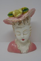 Thames Lady Head Vase Planter Pink Hat Yellow Flowers - £39.30 GBP