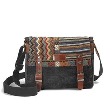 Fashion Vintage Women &amp; Men Leather Canvas Shoulder Bag With Ethnic Embroidery H - £148.97 GBP