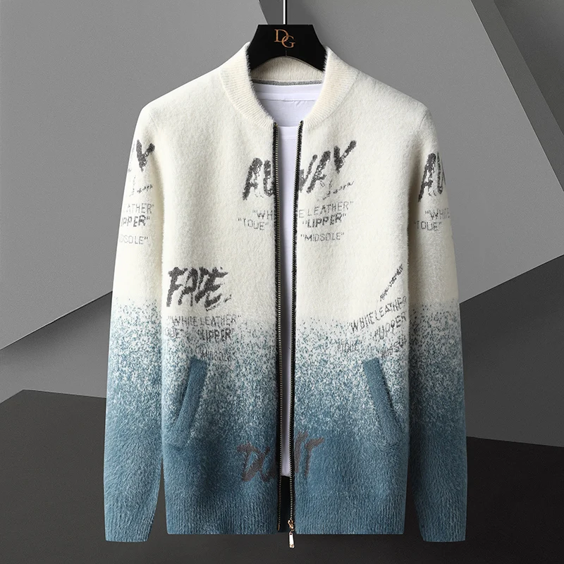  high-end chenille zipper cardigan for men&#39;s autumn and winter new  casual Korea - £155.28 GBP