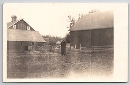 RPPC Lone Man Standing On Farm With Barns Real Photo Postcard S22 - £7.95 GBP