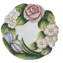 Takahashi San Francisco Plate Hand Painted Floral  High Relief Vintage 8&quot; U24 - £14.96 GBP