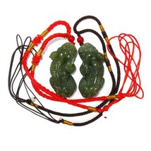 1.9&quot; Certified Nature Hetian Nephrite Jade Fortune Pixiu Pair Necklace P... - £54.42 GBP