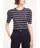 NWT Women’s Rebecca Taylor S/S Navy Blue Stripe Puff Sleeve Top Sz Large - £25.42 GBP