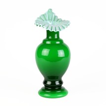 Fenton Ivy Overlay Jack In Pulpit Vase 194, Vintage c.1949 Dark Green, White 12&quot; - £199.83 GBP