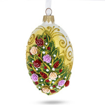 Embossed Roses Bouquet Glass Egg Ornament 4 Inches - £31.43 GBP