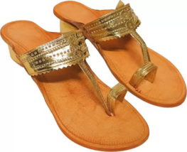 Women Kolhapuri Leather Hippie Jesus BOHO Sandal US Size 5-12 Natural Gold - £26.35 GBP