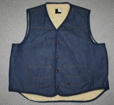 Vintage Sears Roebucks Sherpa Denim Jean Vest Jacket Western Biker Trucker - £30.34 GBP