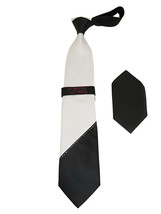 Mens Steven Land Density 100% Silk Crystal Pleated Tie/Hankie CRP30-02 White - £38.35 GBP