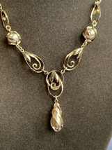 Vtg Yellow Gold Filled Necklace 15.5&quot; Fashion Jewelry Faux Pearl Spring ... - £94.10 GBP