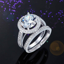3.50 Ct Halo Created Diamonds 2-pcs Luxury Engagement Ring Set 925 Silver - £74.72 GBP