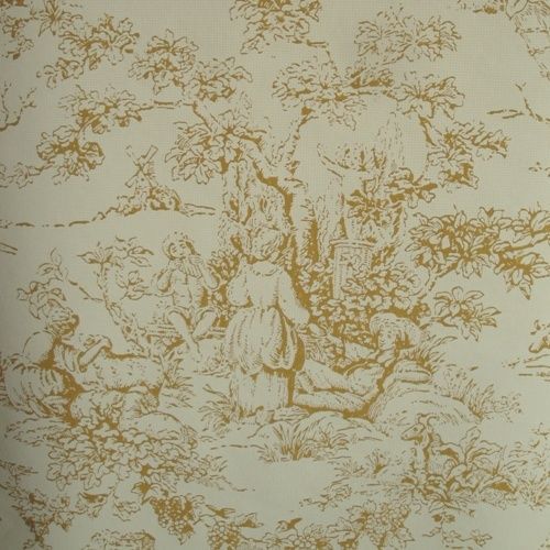 Primary image for 12sr Mustard on Buttery Off White Thomas Strahan Designer Scenic Toile Wallpaper