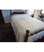 Full/Double QUILT TOP Off-White LINED GATHERED LACE SIDES BEDSPREAD - 96... - £55.08 GBP